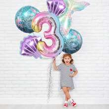 New Oversized Cartoon Mermaid Tail, Seashell Theme 32-Inch Ombre Number 0-9 Foil Balloons Birthday Set, Decoration For Birthday, Anniversary, Wedding, Party - Mermaid 6-piece Set - View 5