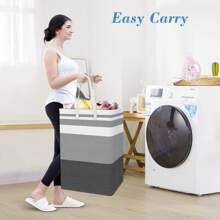 Oaoleer 2pcs Large Laundry Basket, Waterproof, Freestanding Laundry Hamper, Collapsible Tall Clothes Hamper With Extended Handles For Clothes Toys In The Dorm And Family - 3pcs-灰色-75L - 查看 5