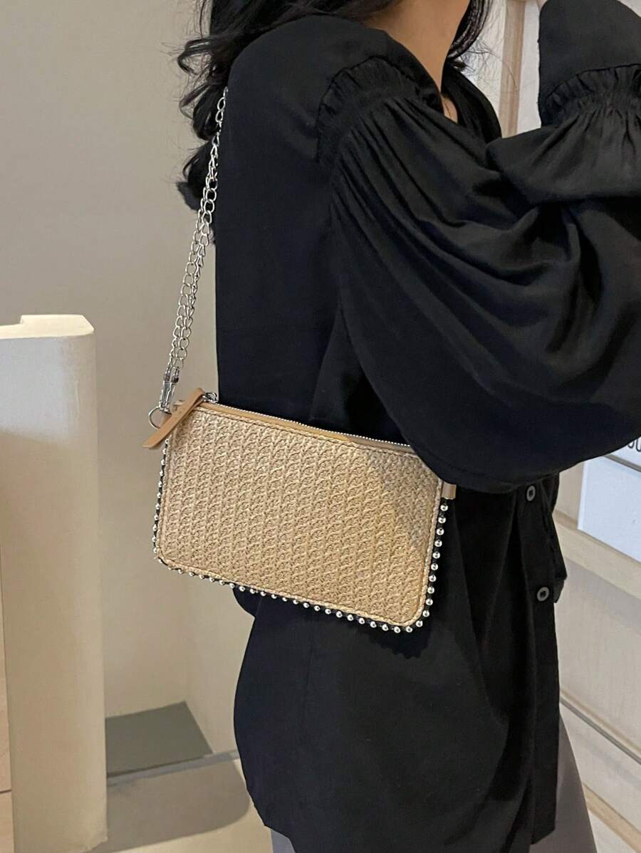 Mini sac ?� main tress?� avec perles pour femmes, sac de plage ?� l'enveloppe pastorale frais et 