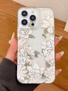 Cute Bunny In Flower Pattern Anti-Drop TPU Transparent Phone Case Compatible With Apple Phones