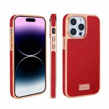 VIETAO Pink Fashion Golden Plated Lychee Leather Phone Case Compatible With Iphone 14 13 12 11 Pro Max XR Mobile Phone Cover