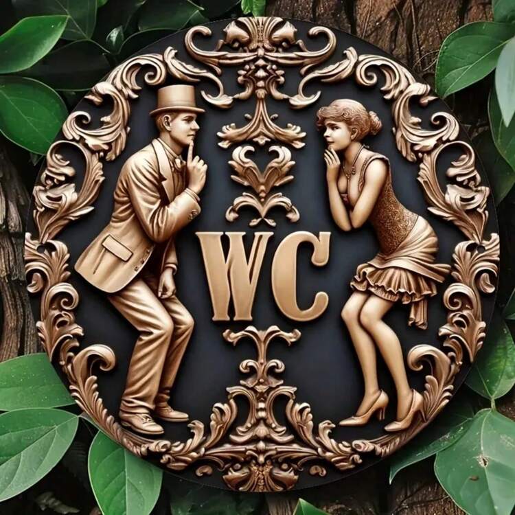 1 Peça Placa de Metal - Sinal de Banheiro Masculino/Feminino, 20 x 20 cm, Fácil de Pendurar, Arte de Parede Redonda, Adequada para Quarto, Casa, Banheiro, Quarto, Casamento, Jardim, Decoração de Sala de Estar, Posição Aleatória de Furos - Multicolorido - Visão 1
