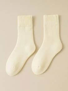 1 双女士厚羊毛袜，保暖内衬中筒袜，适合雪地、居家、产后、睡眠、地板室内穿着、秋冬季 - 彩色 - 查看 7