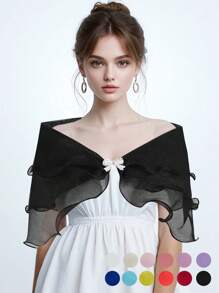 DOMIOURA 1 Pc Lace Short Sleeve Shrug Bridal Wedding Elegant Cape Summer Casual Shawl Banquet Dress Cloak