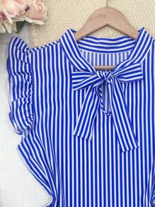 olinka modas Olinka Fashion Tank Top With Ruffle Sleeves And Tie Front - 寶藍色 - 查看 2