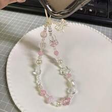 1pc Acrylic Flower & Bow Crystal Beaded Phone Lanyard/Strap, Wrist Strap, Suitable For Camera, Keys, Bags, Anti-Drop Phone Lanyard Gifts For Mother, Family, Friends, Birthday, Holiday Phone Charm, Phone Chain
