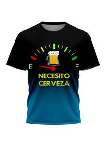 Men's Gradient 3D Beer Dashboard Print T-Shirt , Casual Polyester, Crew Neck, Short Sleeve Tee With "NECISTO CERVEZA" Text , Summer Wear, Machine Washable, Emo - Multicolor - View 3