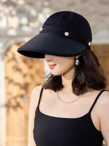 1pc Women's Summer Straw Buttoned Detachable Top Sun Hat, Minimalist Versatile Bucket Hat, Face-Shielding, Suitable For Daily Outing, Cycling, Vacation - A - View 12