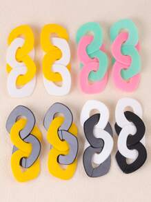 1 Cặp bông tai thiết kế phóng đại khối màu hình học cho phụ nữ - Đường khâu dài theo phong cách Châu Âu và Châu Mỹ, hình học màu tương phản - Xem 3