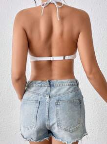 Bikini Tops For Women Halter Neck Pearled Shell Mermaid Bathing Suit Swim Tops Beach Swimwear - trắng - Xem 5