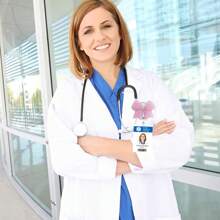 1pc Pink White Bow Retractable Badge Reel - Cute Alligator Clip ID Holder For Nurses, Teachers & Office Staff - Multicolor - View 9