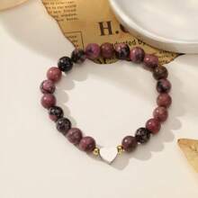 1 pièce Bracelet élastique en acier inoxydable sculpté en pierre naturelle sur mesure - Cadeau parfait pour anniversaire, Saint-Valentin ou fête des mères