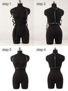 1pc Women's PU Leather Gothic Style Adjustable Suspender Waist Belt, Fashion Accessory - Black - View 6