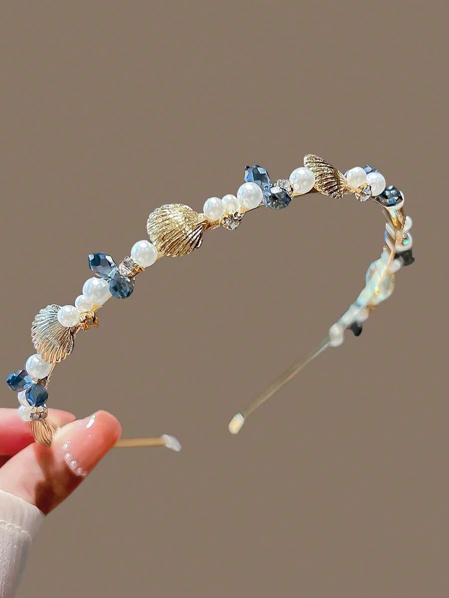 1 件优质海星贝壳头带，带珍珠，百搭简约，女士时尚发饰发箍 - 彩色 - 查看 1