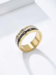 1 Piece Of Fashionable And Personalized Stainless Steel Plated With 18k Gold And Set With Diamonds, European And American Style, Roman Numerals, Bright Diamonds, Gemstones, Stainless Steel Ring, Versatile For Men And Women