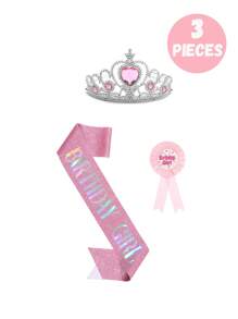 4 peças/3 peças/1 peça Conjunto de Festa de Aniversário, Coroa de Princesa Vestido Capa, Alça de Ombro da Aniversariante, Emblema de Peito da Aniversariante, Adequado Para Todas as Estações, Perfeito Para Festas de Aniversário de Meninas, Acessórios de Vestuário de Princesa Para Apresentação, Presentes Ideais Para Meninas