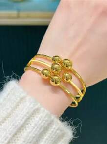 1 件时尚个性化镀金串珠弹性开口袖口手链，复古风格女士钛钢夸张腕饰