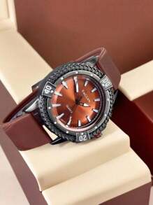 Men's Business Wrist Watch, Fashion Casual Quartz Watch For Men With Retro Sports Silicone Band, Sporty Men's Watches