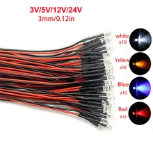 40 件 3MM 5MM 10MM LED 3-24V 预接线固定支架电缆灯泡 LED 发光二极管、迷你 LED 发光二极管模型组合套件、12V 迷你单个 LED 灯泡（红色 * 10、黄色 * 10、蓝色 * 10、白色 * 10） - 彩色 - 查看 14