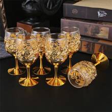 1 Set Of 6 European Style Rose Patterned Glass Stemware, Wine Glasses Suitable For Gatherings, Weddings And Other Occasions, Decorative Tabletop Craft