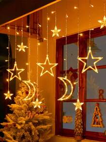 1 buc 3,5 M Steaua și Lună LED Cortina Cort, Lampă Decor Steaua și Lună, rezistentă la apă, pentru grădină, petrecere de aniversare, cort camera de zi - lumină albă caldă - Vizualizare 2