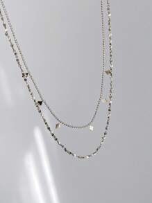 小方形项链女轻奢时尚高级感设计 - 銀色 - 查看 2