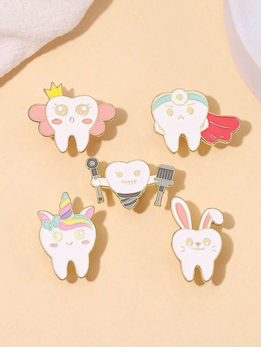 1pc Cute Cartoon Colorful Teeth Design Alloy Brooch, Interesting Personal Stylish Versatile Gift Accessory - Multicolor - View 1