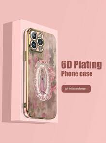 1pc 6D Electroplated Pink TPU Retro Virgin Mary Pattern Shockproof Phone Case Compatible With IPhone, Galaxy, Redmi, OPPO Phones, Compatible With IPhone 15 PRO MAX, IPhone 16 Pro Max, Galaxy A05, A54 5G, A52, A52s 5G, S21 FE 5G, S23 Ultra, S24 Ultra 5G, Poco X5 Pro Waterproof Anti-Fall Scratch Resistant - Multicolor - View 1