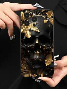 Skeleton 1pc Skull Leaf Print Fashionable Phone Case, Fits All Apple Models, Best Gift For Friends And Family