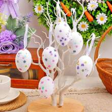 6 Piezas Decoración colgante de huevos de espuma de Pascua, adecuados para la decoración del hogar, decoración de fiestas de cumpleaños de primavera, accesorios con forma realista de huevo necesarios para la decoración casera, regalos de Pascua, con varios estilos como rayas, patrones de vid, pequeños patrones de flores, patrones de mariposa, etc.
