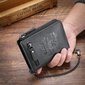 1 pieza Nueva billetera de hombre estilo vintage con calavera, multifuncional, con cremallera y portador de tarjetas, para estudiantes jóvenes, versátil con múltiples ranuras para tarjetas, monedero, billetera mini, billetera de hombre, billetera pequeña