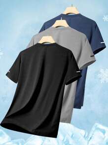 3 件套男士夏季轻薄透气网眼针织速干短袖运动 T 恤 - 彩色 - 查看 2