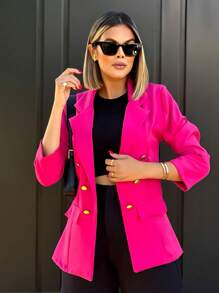 Women's Tailored Blazer Elegant Formal Jacket With Button - Pink - View 1