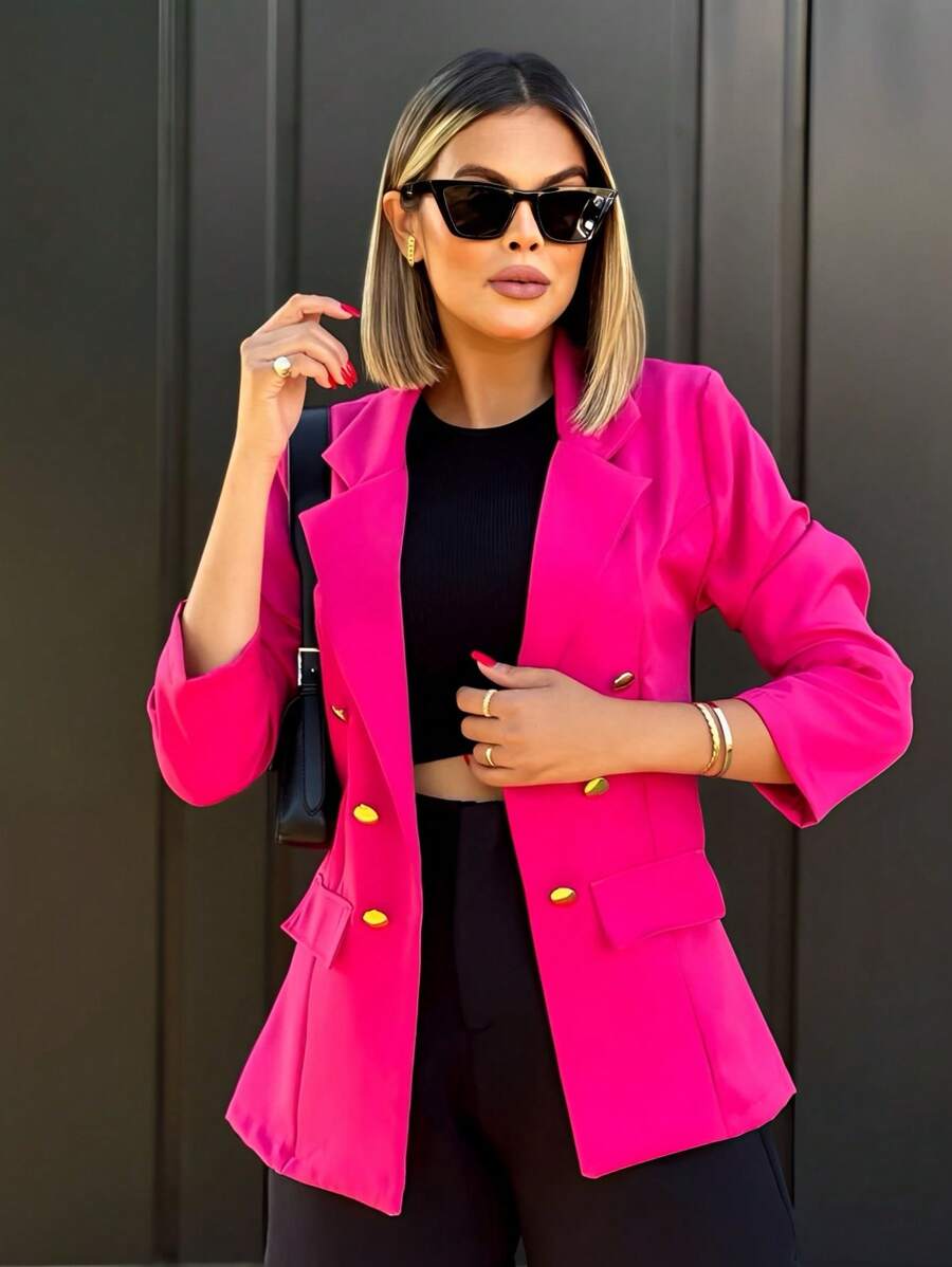 Women's Tailored Blazer Elegant Formal Jacket With Button - Pink - View 1