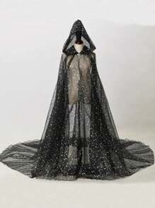 Women's Bridal Sheer Hooded Cape Cloak Bride Dress Robe Halloween Cosplay With Long Train, Wedding, Carnival, Valentine's Day Fall Clothes For Women - Multicolor - View 9