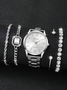 5 pièces/Ensemble Montre à quartz minimaliste à cadran romain élégant pour femmes + Ensemble bracelet, Montre non incluse Boîte cadeau