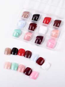 12 culori 288 buc unghii false lucioase, scurte, pătrate, acoperire completă, unghii false acrilice pentru picioare, unghii de primăvară-vară, unghii false de culoare roșu-negru pentru femei, decorațiuni pentru unghii, consumabile pentru unghii