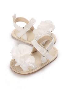 可爱女孩花卉 PU 鞋，带柔软橡胶外底，时尚婴儿夏季凉鞋 - 白色 - 查看 4