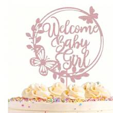 1 Pc Welcome Baby Girl Cake Topper - Rose Golden Glitter - For Baby Shower, Birthday Party & Gender Reveal - Baby Girl Decorations - Perfect Gift For Expecting Parents