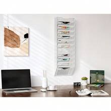 12 Tier A4 Mesh In Tray Wall Pocket File Holder Hanging Mail Organiser Magazine Storage Rack,White - White - View 5