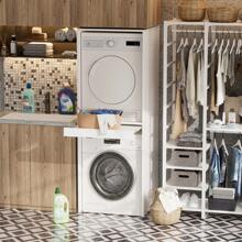 AYYDS Meuble lave-linge-sèche-linge avec étagère coulissante, meuble lave-linge pour lave-linge et sèche-linge, tour de lavage, 180 x 65 x 66 cm, meuble lave-linge, capacité de charge 100 kg (blanc) - Blanc - Voir 7