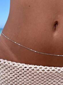 1 件 925 纯银细性感比基尼肚脐腰链简约肚脐链比基尼身体首饰女士