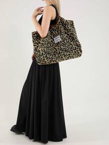 Leopard Print Drawstring Bag, Large Capacity Underarm Bag, Fashion Commuter Shoulder Bag, New Fall Winter Tiger Print Bag For Women, New Fall Winter Cheetah Print Purse For Women - Black - View 5