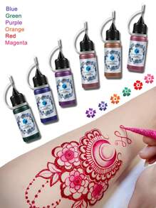 Juice Tattoo Ink, Colorful Fruit-Juice Based Body Paint Compatible With Tattoo Stencils, Suitable For Men & Women, Semi-Permanent & Waterproof Temporary Tattoo Ink - Multicolor - View 2