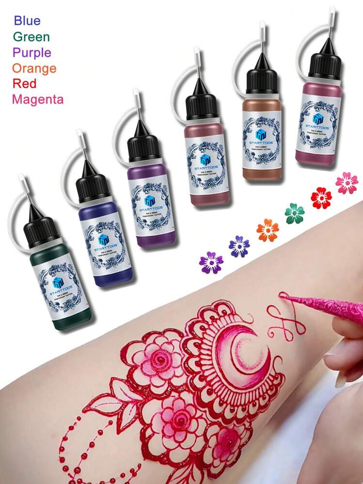 Juice Tattoo Ink, Colorful Fruit-Juice Based Body Paint Compatible With Tattoo Stencils, Suitable For Men & Women, Semi-Permanent & Waterproof Temporary Tattoo Ink - Multicolor - View 1