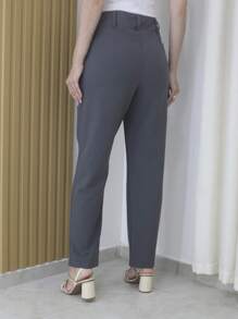 Women's Refreshing Plain Tailored Trousers With Button - Maxma 6631 - Gray 2 - View 2