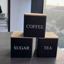 1 Set Of 3 Rectangular Bamboo Lid Tin Cans, Simple Ins European Style, Airtight Metal Container For Coffee, Candy, Tea Storage With Label, Easy Round Kitchen Canister Set - Multicolor - View 11
