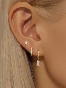 3Pcs Vintage Turquoise Flowers 925 Sterling Silver Earring For Women Classic Earring Set Minimalist Wedding Party Bridal Jewelry Fine Jewelry - Multicolor - View 3