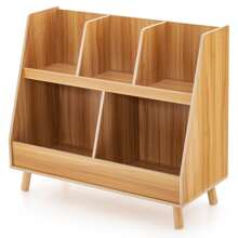 Lifezeal 5-Cube Kids Bookshelf And Toy Organizer Wooden Storage Bookcase With Wood Legs Natural/White/Beige - Natural - View 1