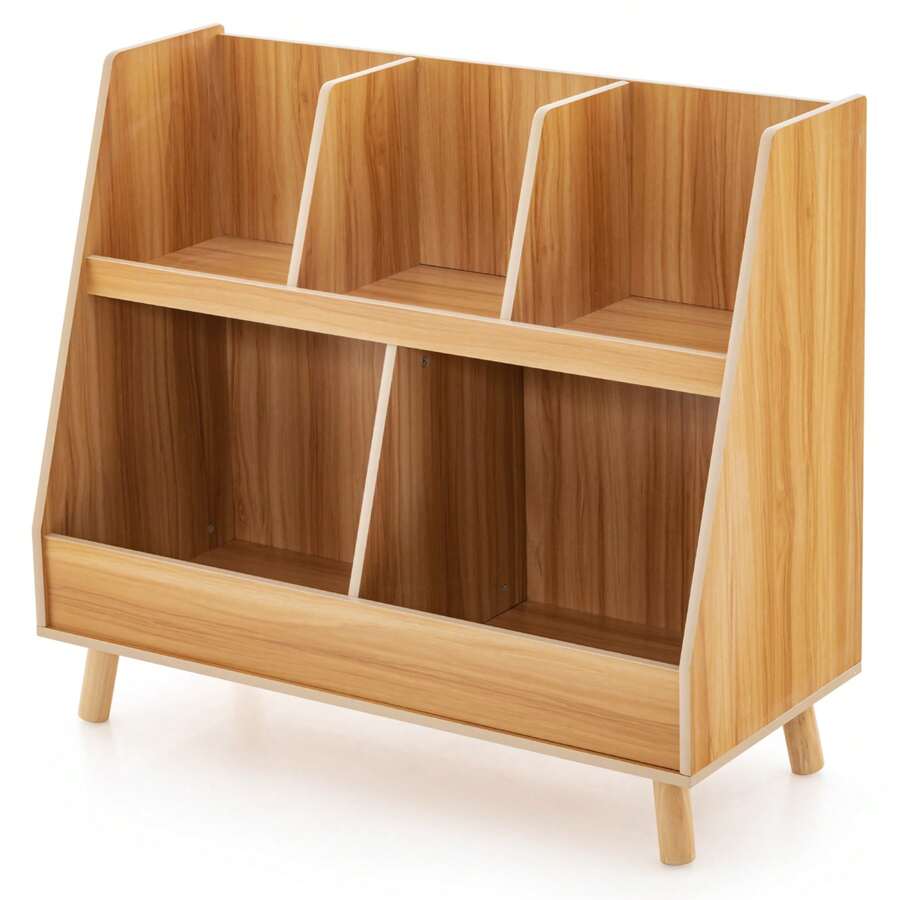 Lifezeal 5-Cube Kids Bookshelf And Toy Organizer Wooden Storage Bookcase With Wood Legs Natural/White/Beige - Natural - View 1